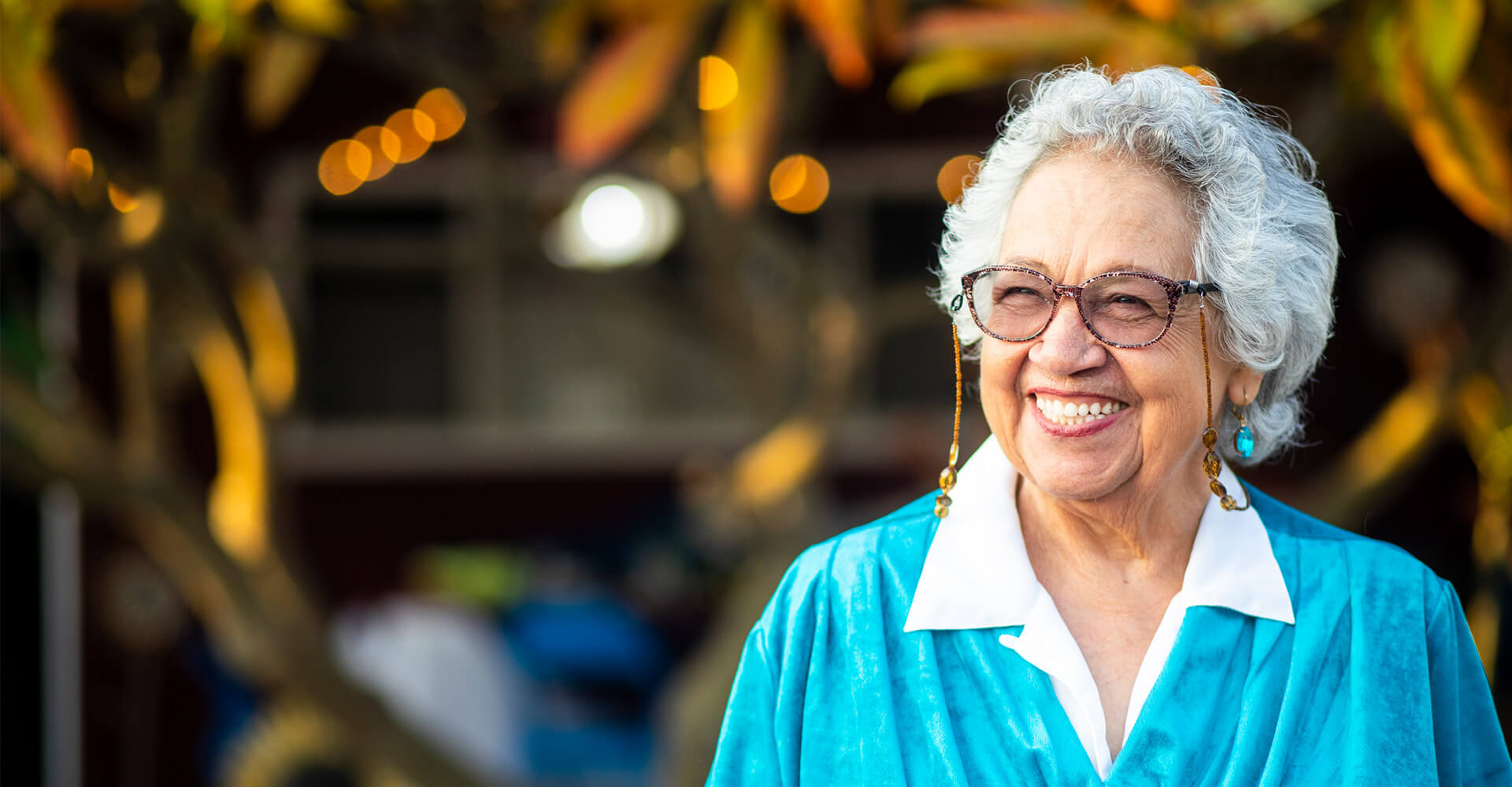 Senior woman walks in nature
